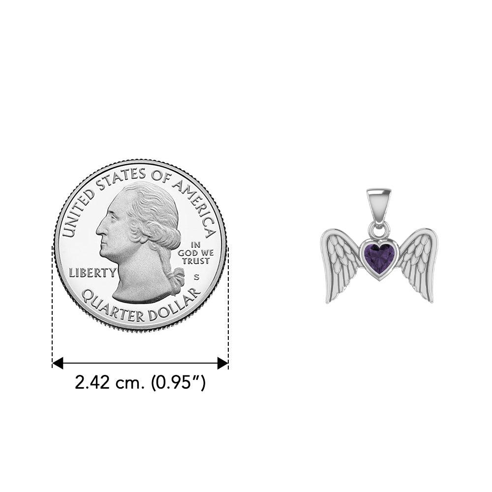 Gemstone Heart and Flying Angel Wings Silver Pendant TPD5228 - Jewelry