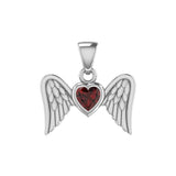 Gemstone Heart and Flying Angel Wings Silver Pendant TPD5228 - Jewelry