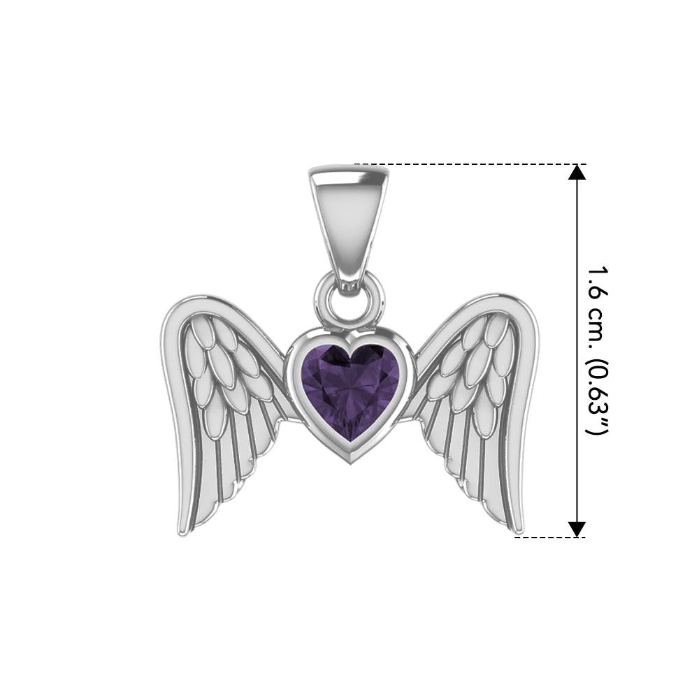 Gemstone Heart and Flying Angel Wings Silver Pendant TPD5228 - Jewelry