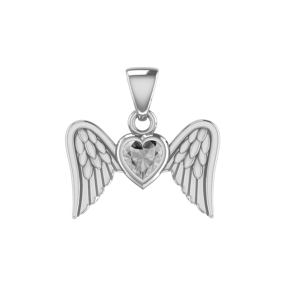 Gemstone Heart and Flying Angel Wings Silver Pendant TPD5228 - Jewelry