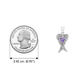 Heart Gemstone and Double Angel Wings Silver Pendant TPD5229 - Jewelry