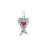 Heart Gemstone and Double Angel Wings Silver Pendant TPD5229 - Jewelry