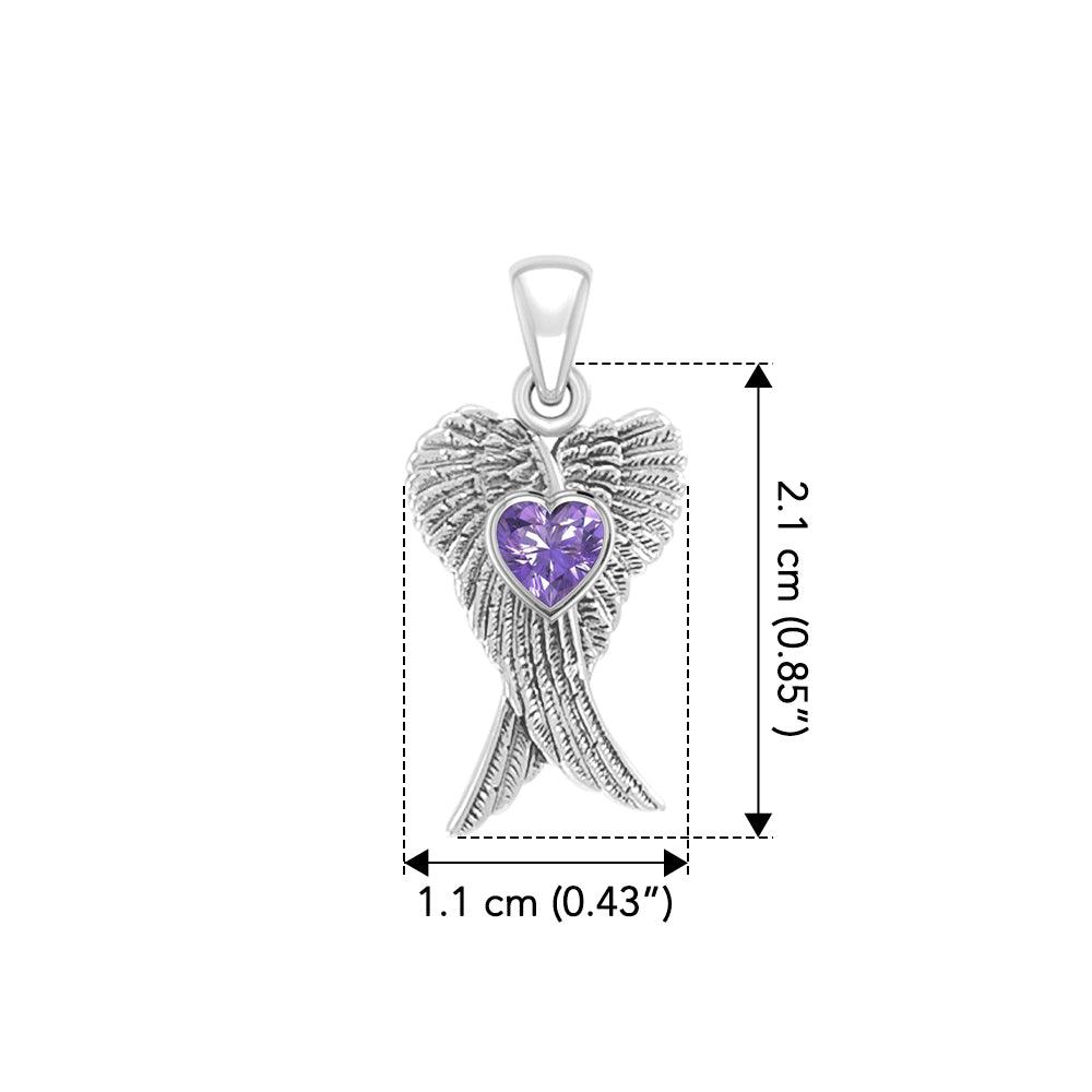 Heart Gemstone and Double Angel Wings Silver Pendant TPD5229 - Jewelry