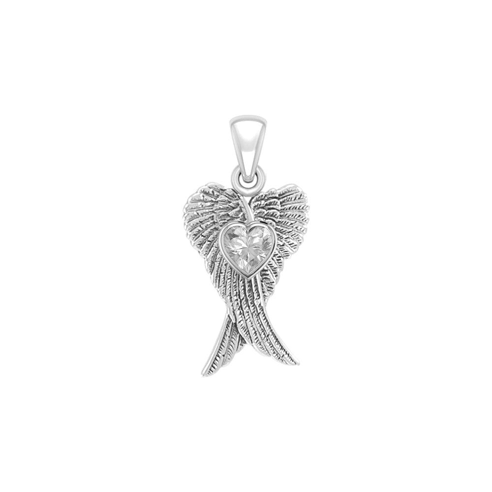Heart Gemstone and Double Angel Wings Silver Pendant TPD5229 - Jewelry