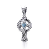 Celtic Cross Silver Pendant with Heart Gemstone TPD5337 - Jewelry