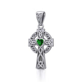 Celtic Cross Silver Pendant with Heart Gemstone TPD5337 - Jewelry