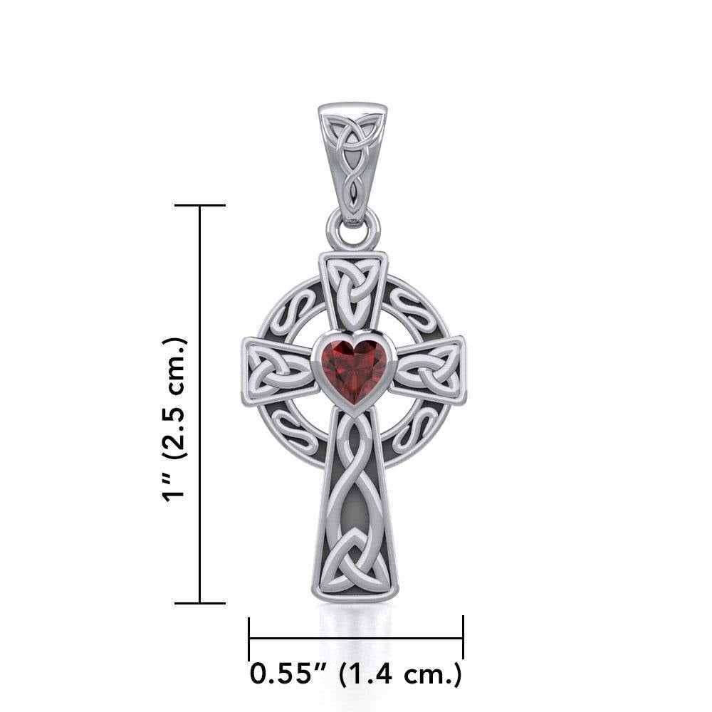 Celtic Cross Silver Pendant with Heart Gemstone TPD5337 - Jewelry