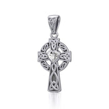 Celtic Cross Silver Pendant with Heart Gemstone TPD5337 - Jewelry