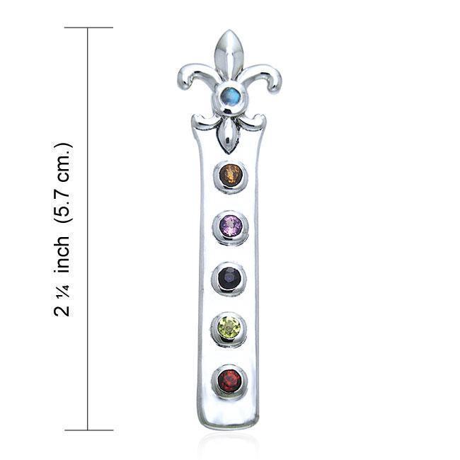 Fleur De Lis Sterling Silver Pendant with Chakra Gems TPD537