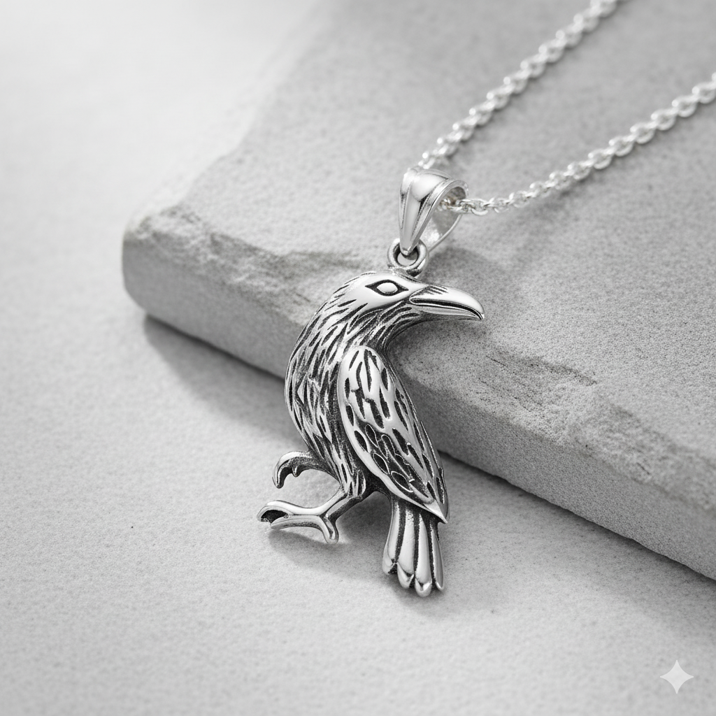 Small Raven Sterling Silver Pendant
