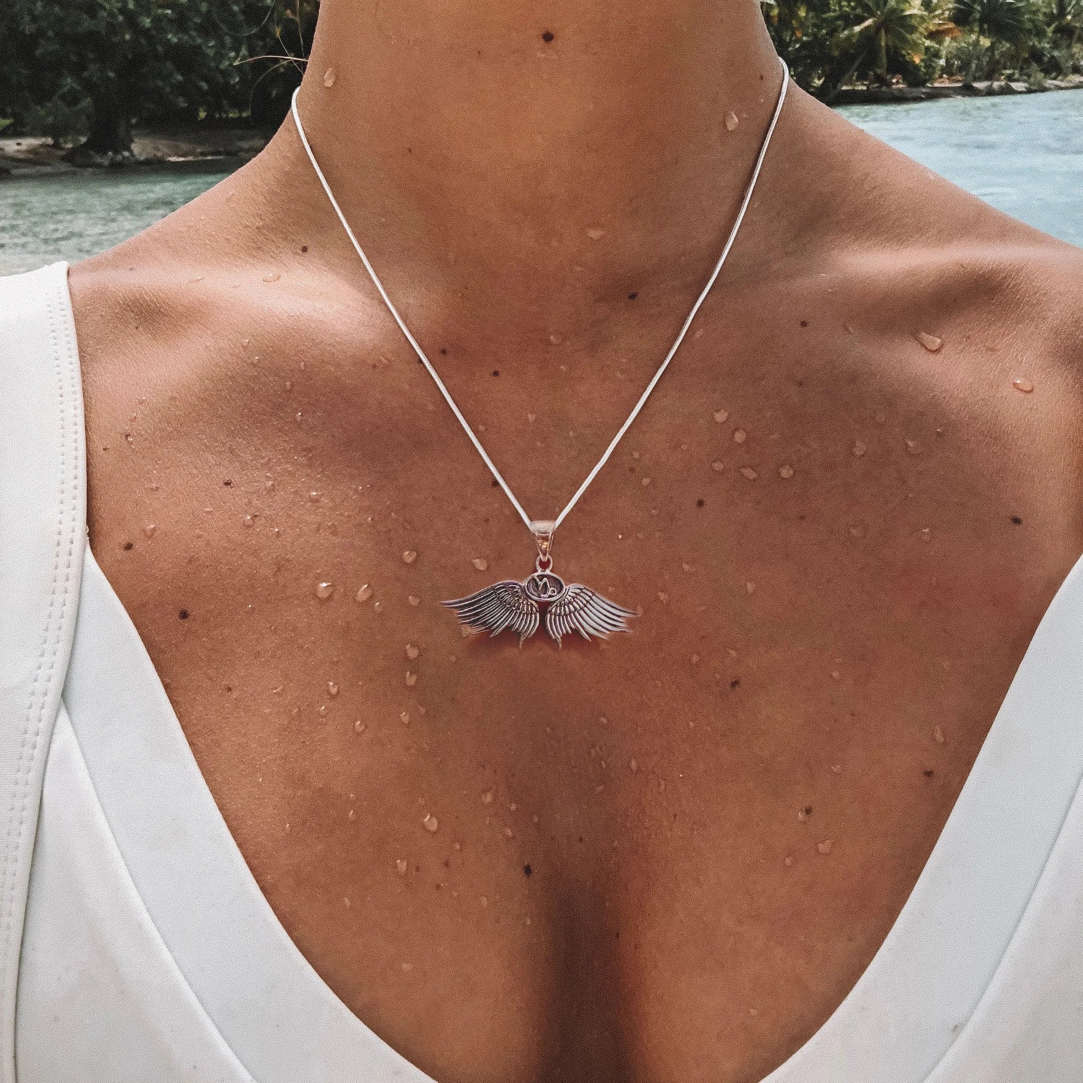 Guardian Angel Wings Sterling Silver Pendant with Capricorn Zodiac Sign TPD5512