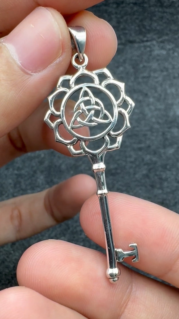 Celtic Triquetra Spiritual Enchantment Key Sterling Silver Pendant TPD5676