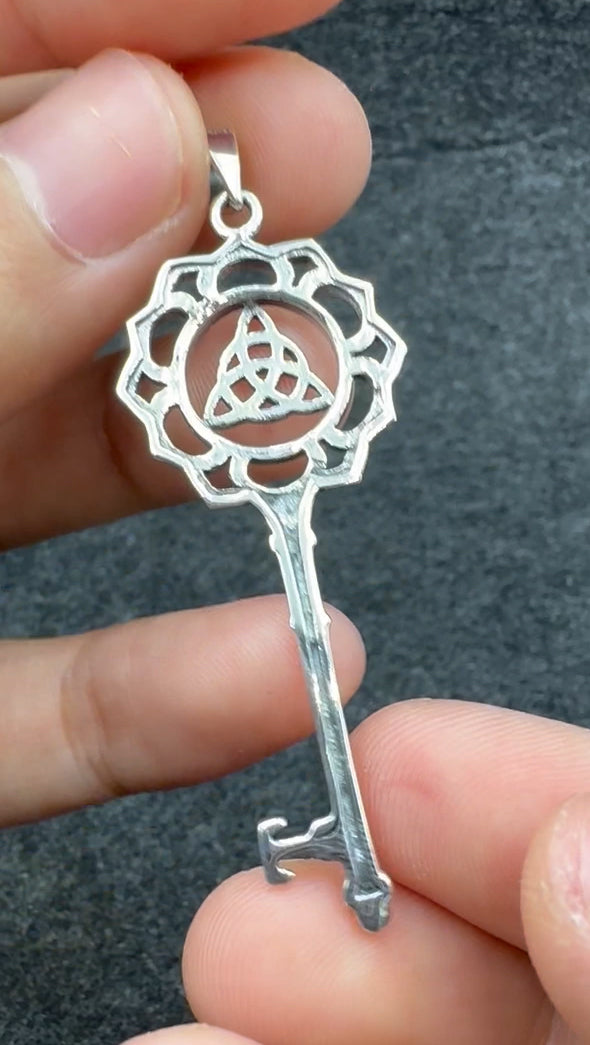 Celtic Triquetra Spiritual Enchantment Key Sterling Silver Pendant TPD5676