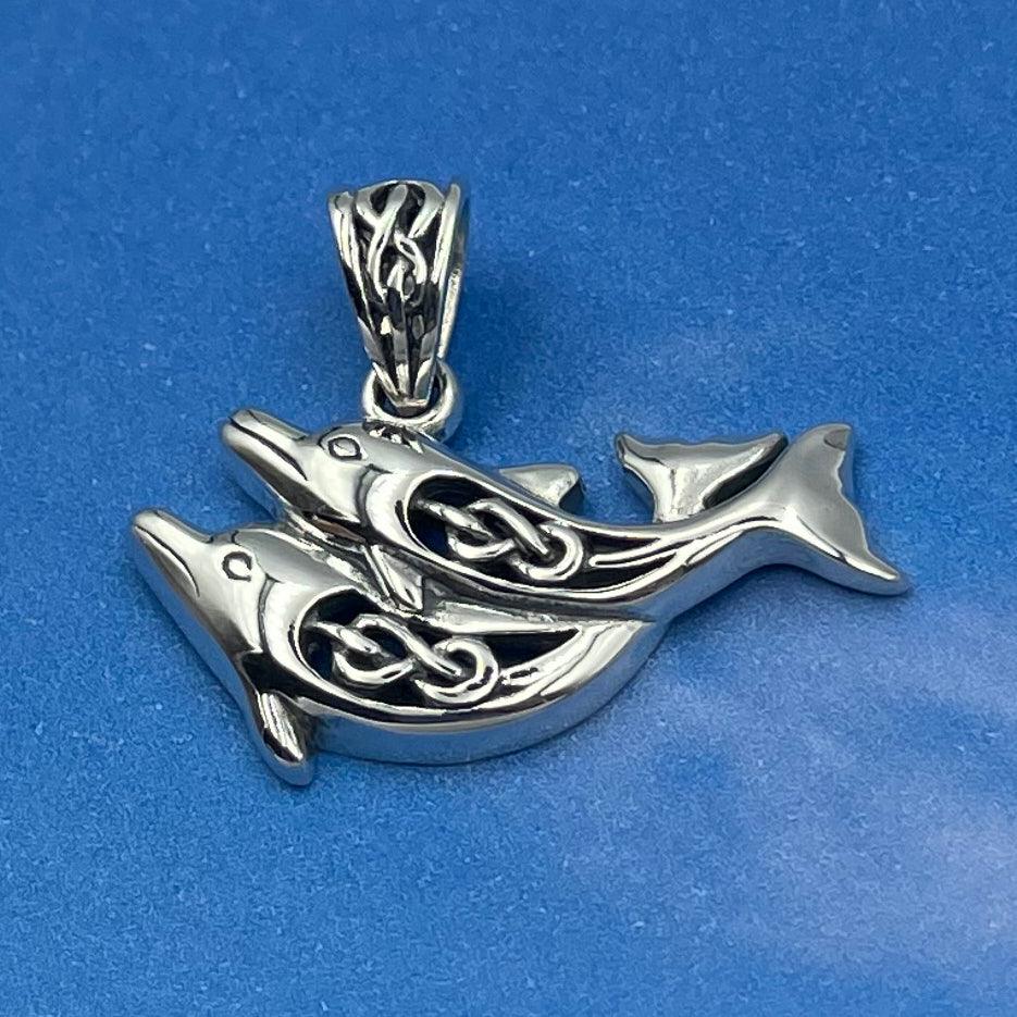 Celtic Joyful Dolphins Silver Pendant TPD5693 - Jewelry