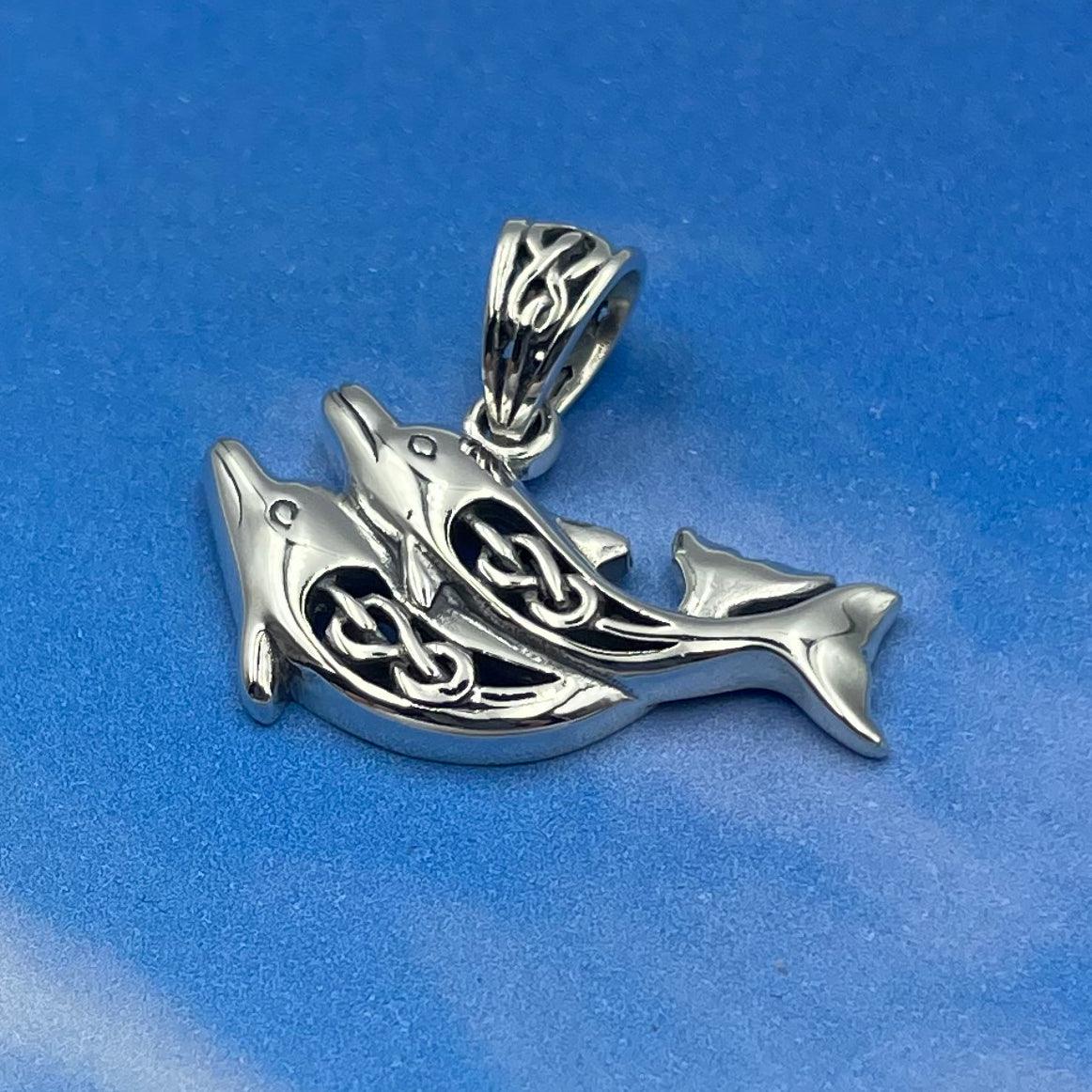 Celtic Joyful Dolphins Silver Pendant TPD5693 - Jewelry