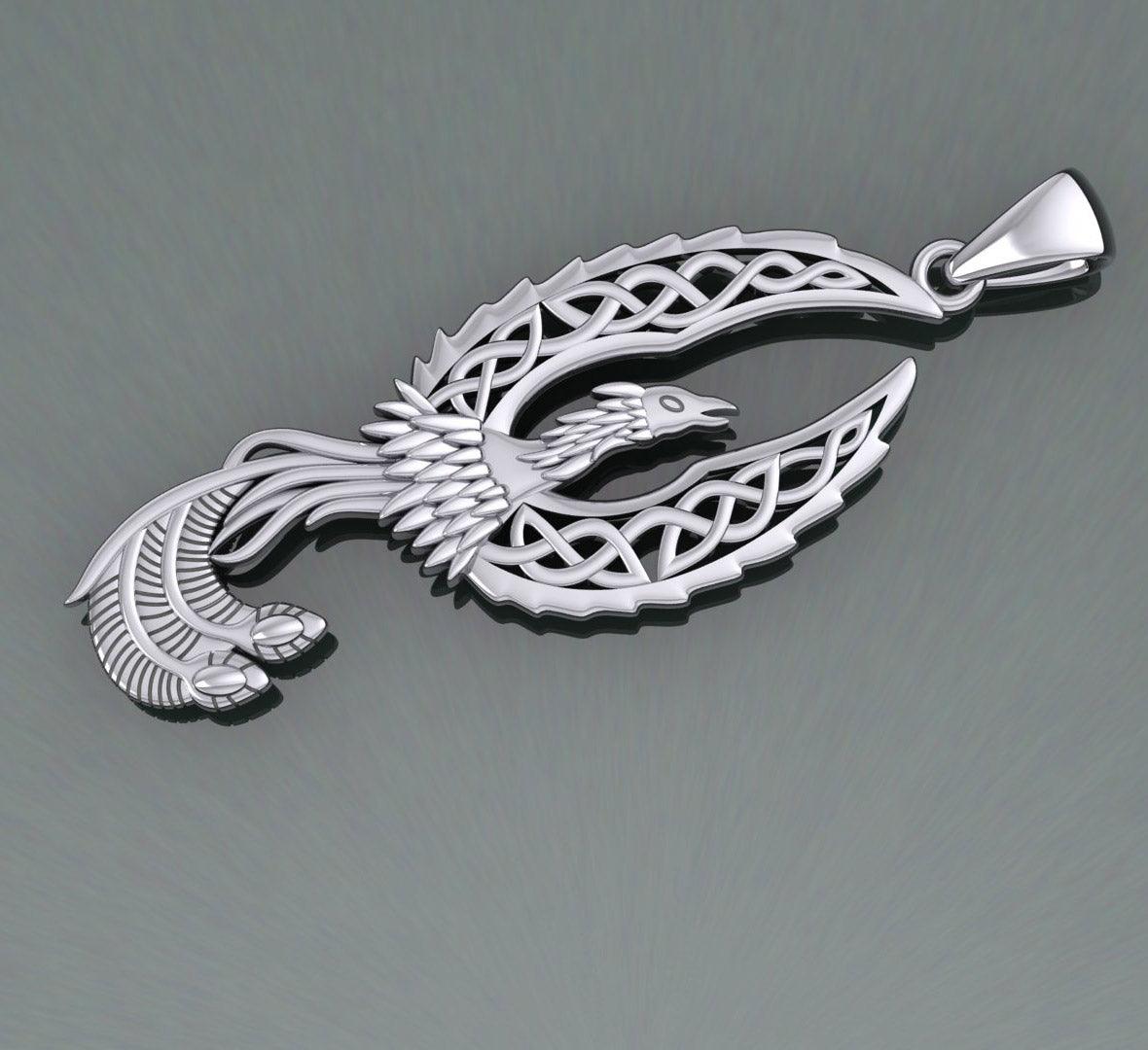 Mythical Celtic Phoenix Silver Pendant TPD5724 - Jewelry