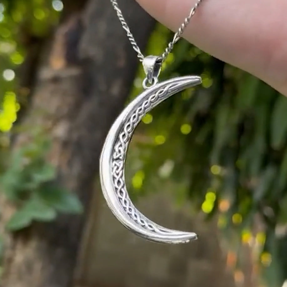 Crescent Moon with Celtic Design Sterling Silver Large Pendant TPD5835