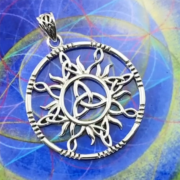 The Sun and Celtic Trinity Knot Sterling Silver Pendant TPD5924