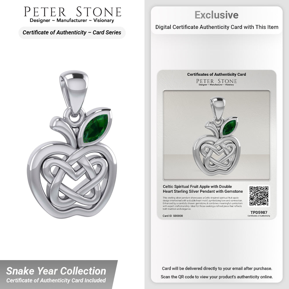 Celtic Spiritual Fruit Apple with Double Heart Sterling Silver Pendant with Gemstone TPD5987