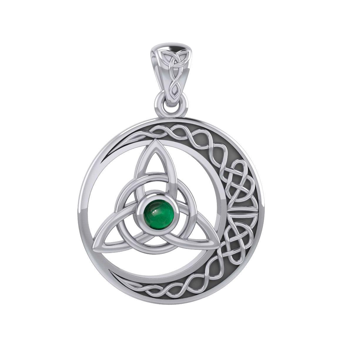 The Celtic Knot Moon and Triquetra Silver Pendant with Stone TPD6052 - Jewelry