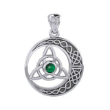 The Celtic Knot Moon and Triquetra Silver Pendant with Stone TPD6052 - Jewelry