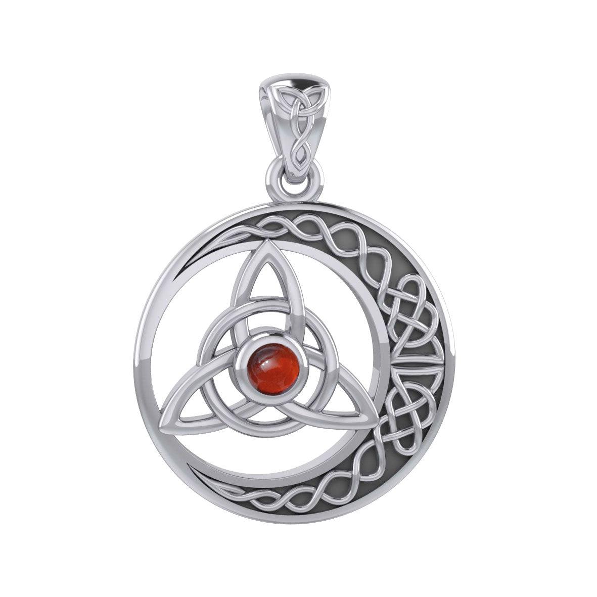 The Celtic Knot Moon and Triquetra Silver Pendant with Stone TPD6052 - Jewelry