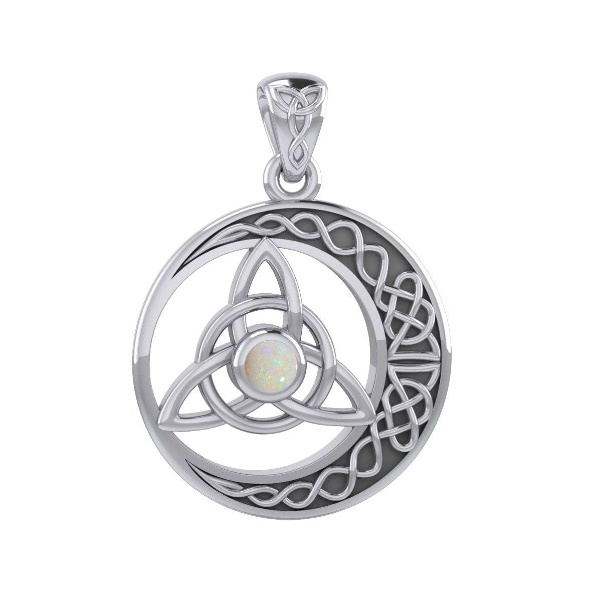 The Celtic Knot Moon and Triquetra Silver Pendant with Stone TPD6052 - Jewelry