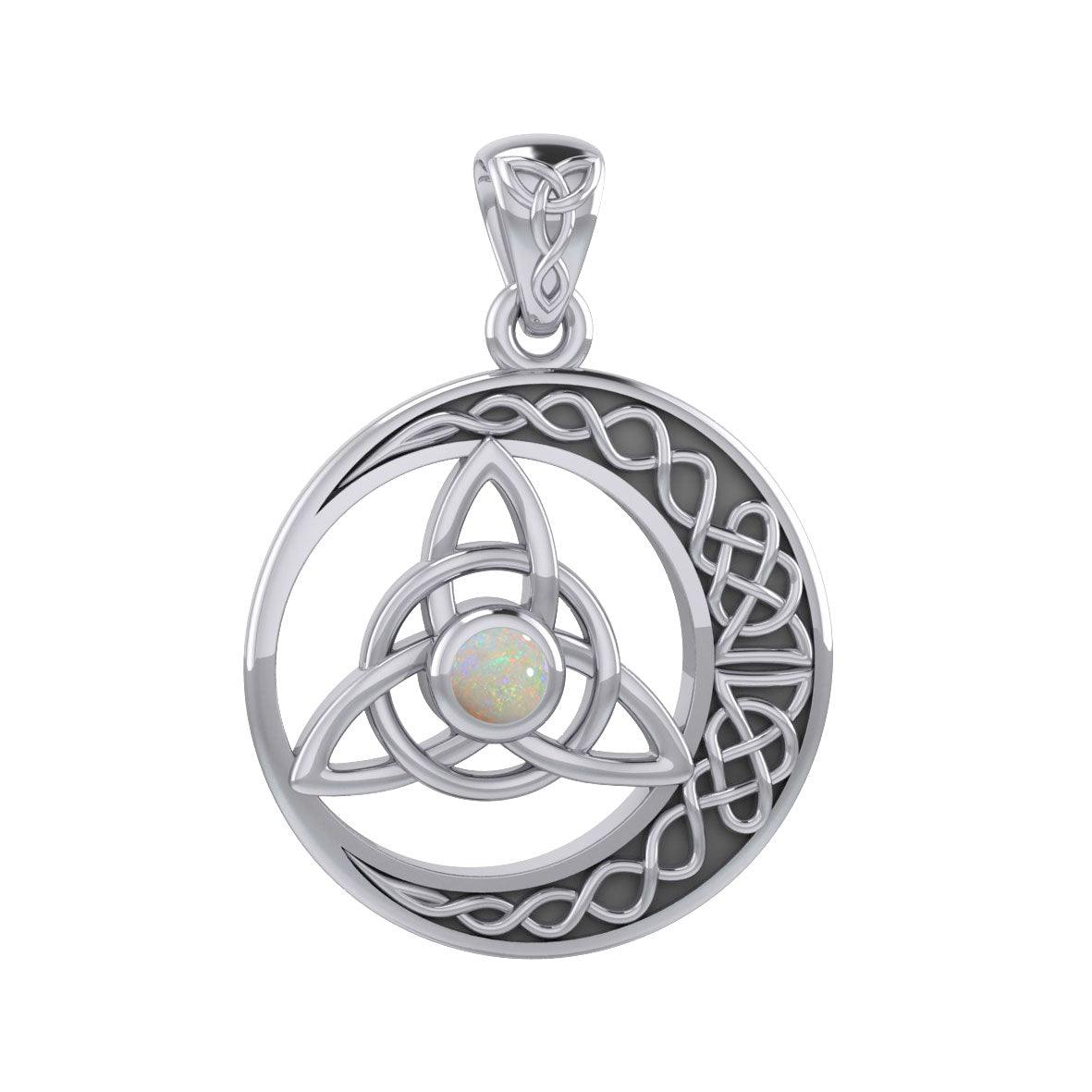 The Celtic Knot Moon and Triquetra Silver Pendant with Stone TPD6052 - Jewelry