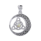 The Celtic Knot Moon and Triquetra Silver Pendant with Stone TPD6052 - Jewelry