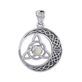 The Celtic Knot Moon and Triquetra Silver Pendant with Stone TPD6052 - Jewelry