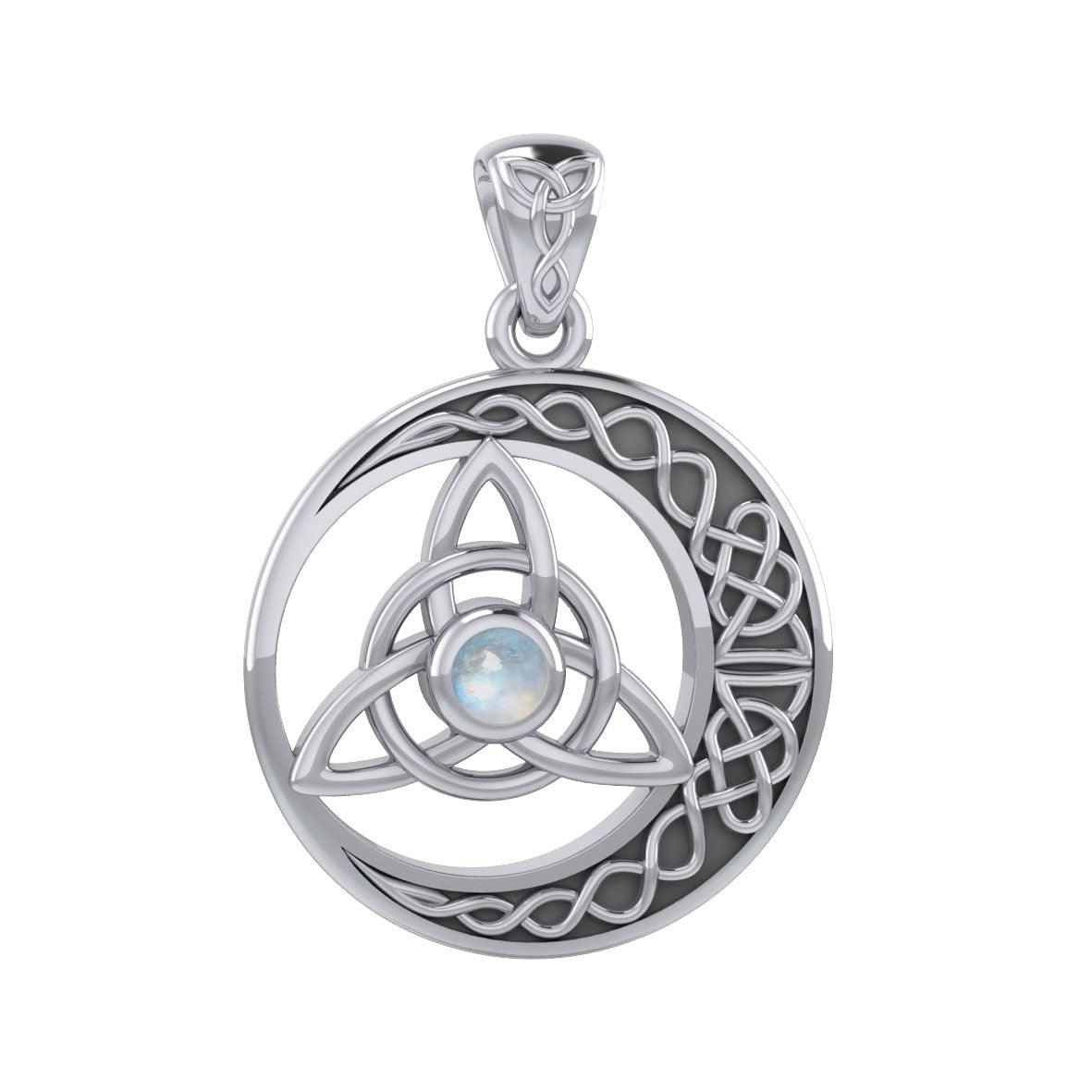 The Celtic Knot Moon and Triquetra Silver Pendant with Stone TPD6052 - Jewelry