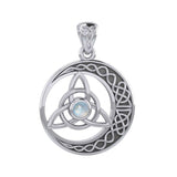 The Celtic Knot Moon and Triquetra Silver Pendant with Stone TPD6052 - Jewelry