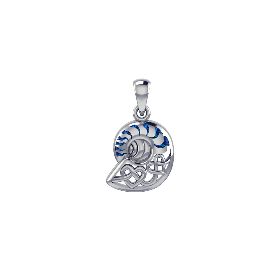 Celtic Nautilus And Double Heart Sterling Silver Pendant TPD6082