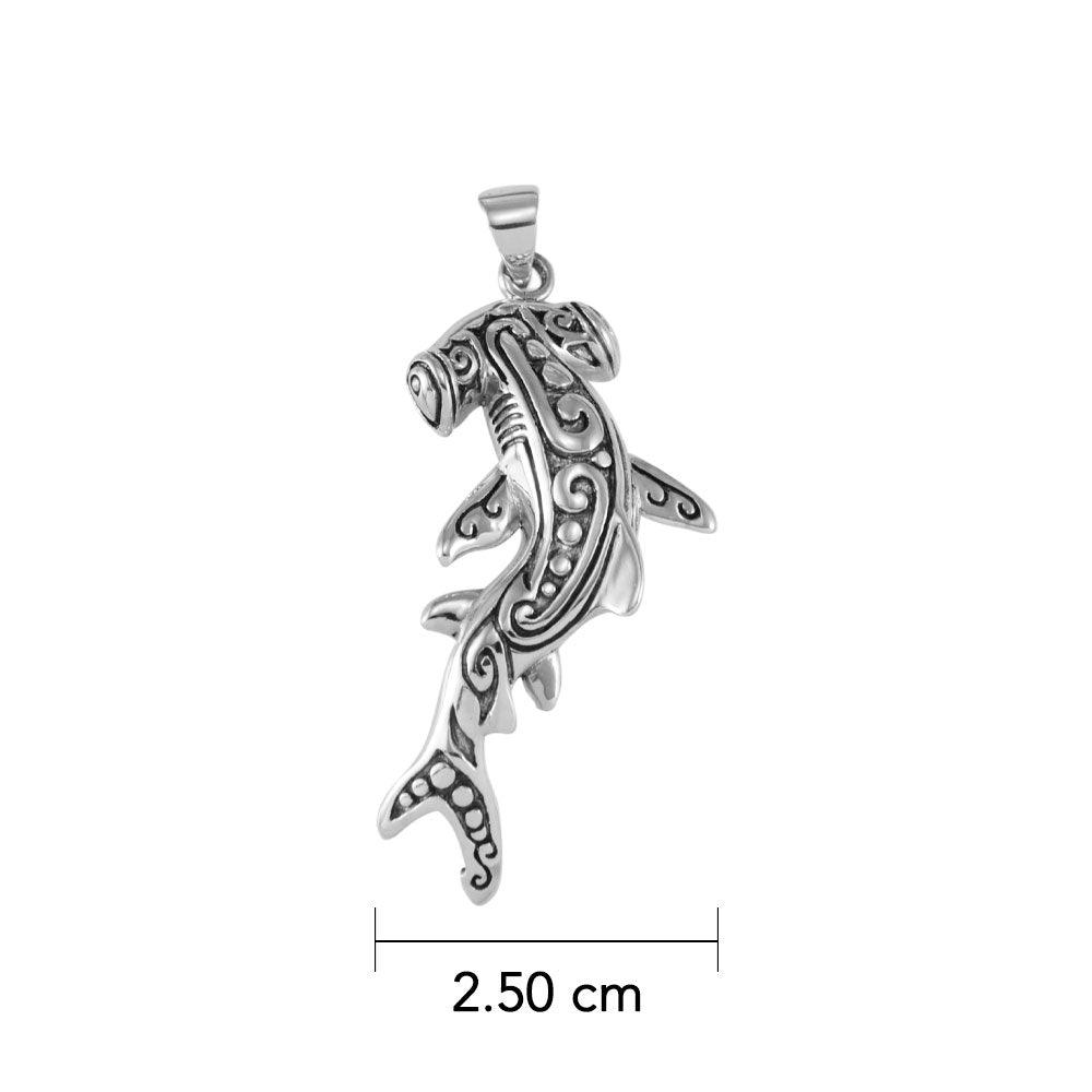 Hammerhead Shark with Aboriginal Designs Engrave into Body Silver Pendant TPD6104 - Jewelry