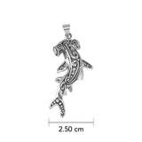 Hammerhead Shark with Aboriginal Designs Engrave into Body Silver Pendant TPD6104 - Jewelry
