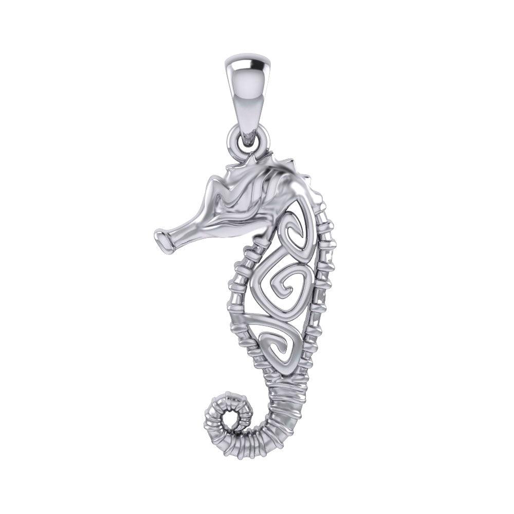 Seahorse with Spiral Designs On the Body Silver Pendant TPD6111 - Jewelry