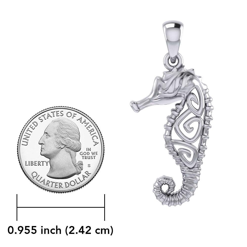 Seahorse with Spiral Designs On the Body Silver Pendant TPD6111 - Jewelry