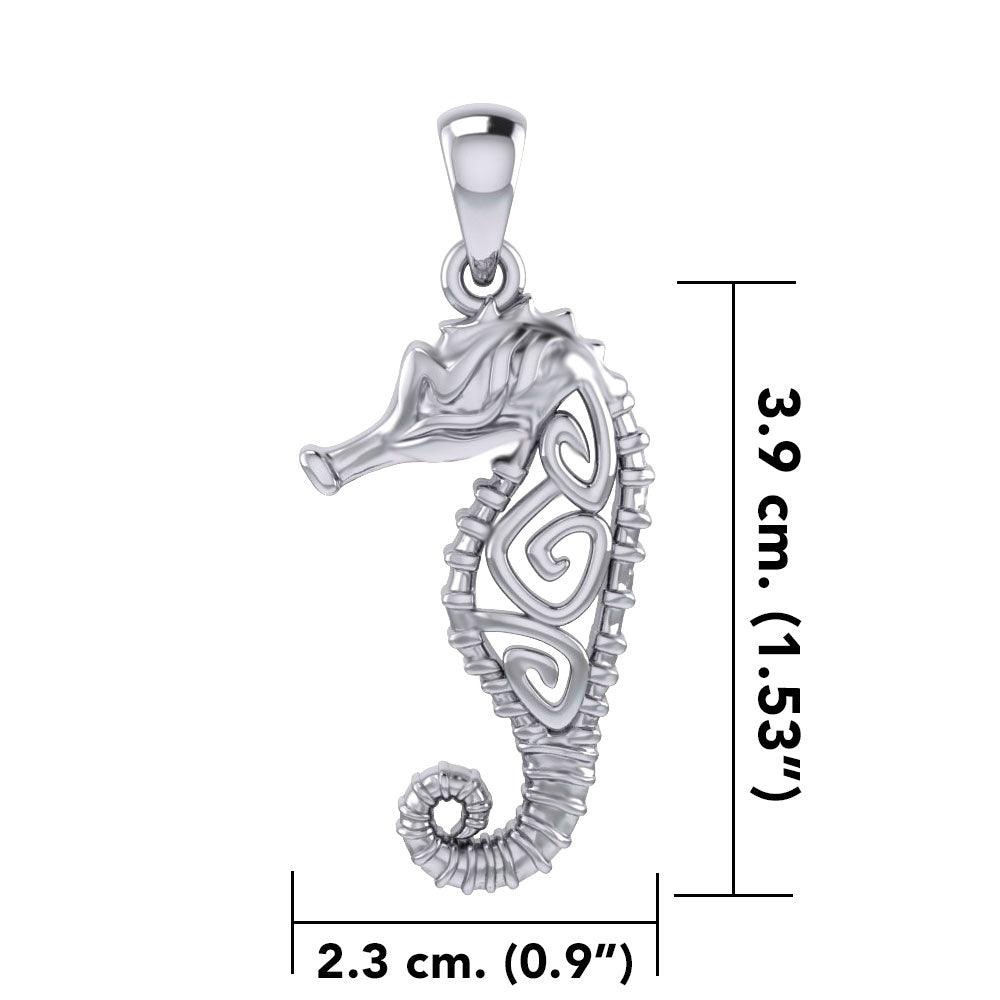 Seahorse with Spiral Designs On the Body Silver Pendant TPD6111 - Jewelry