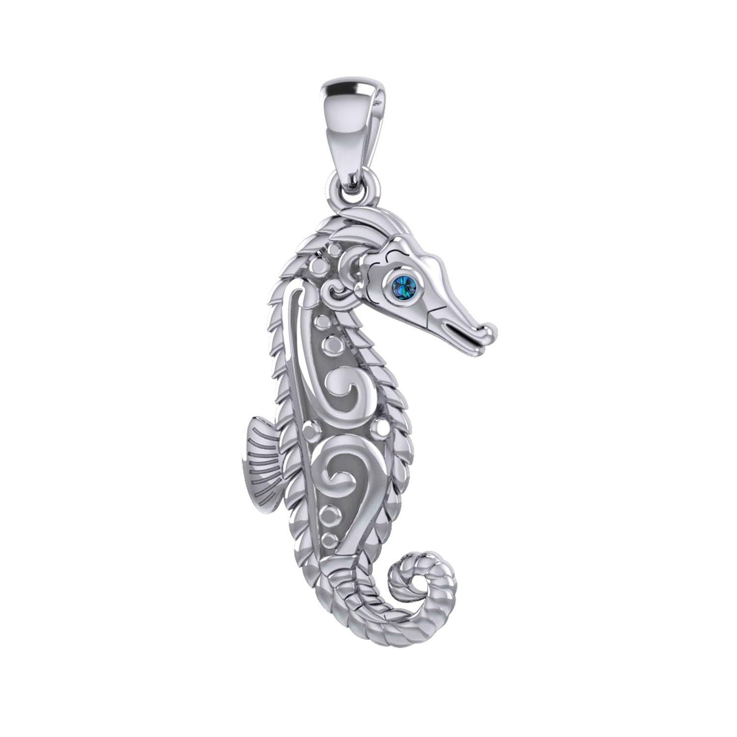 Seahorse with Aboriginal Designs Engrave into Body Silver Pendant TPD6112 - Jewelry