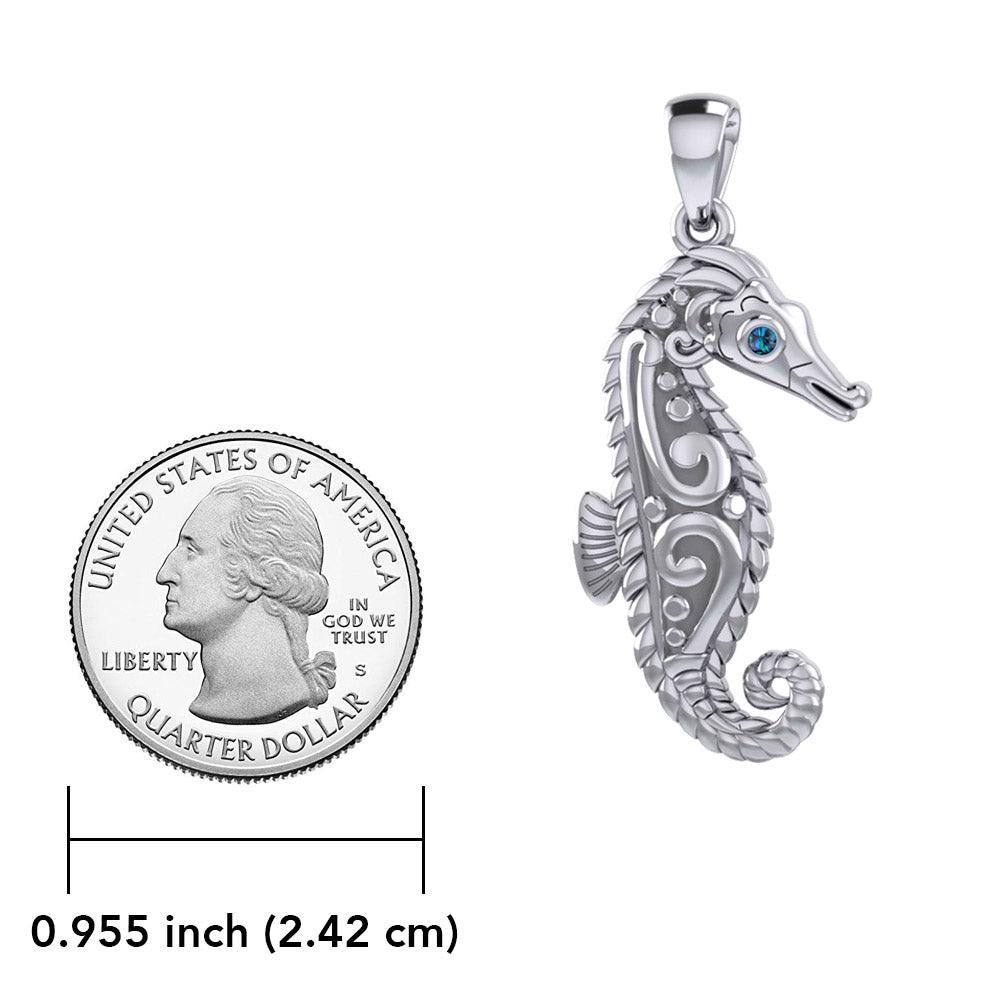 Seahorse with Aboriginal Designs Engrave into Body Silver Pendant TPD6112 - Jewelry