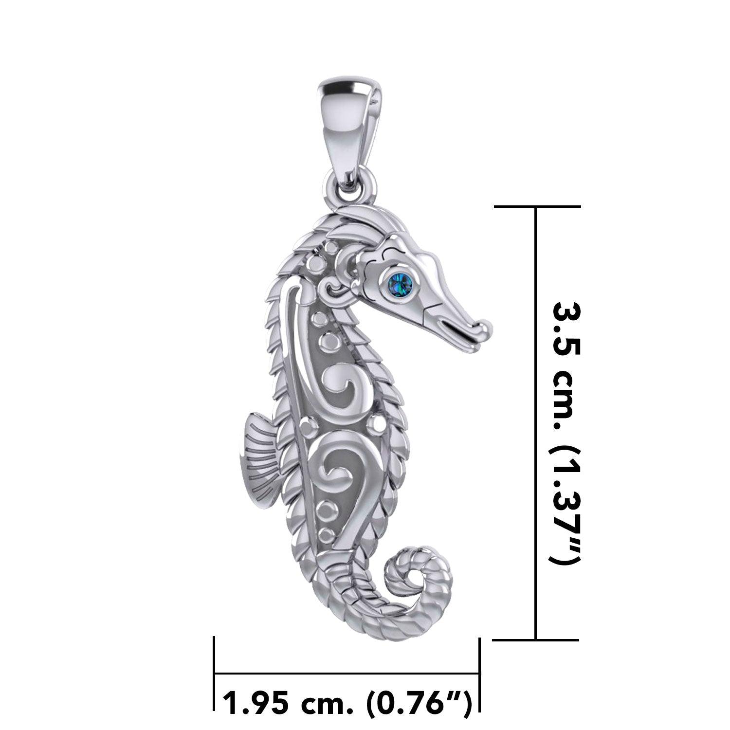 Seahorse with Aboriginal Designs Engrave into Body Silver Pendant TPD6112 - Jewelry