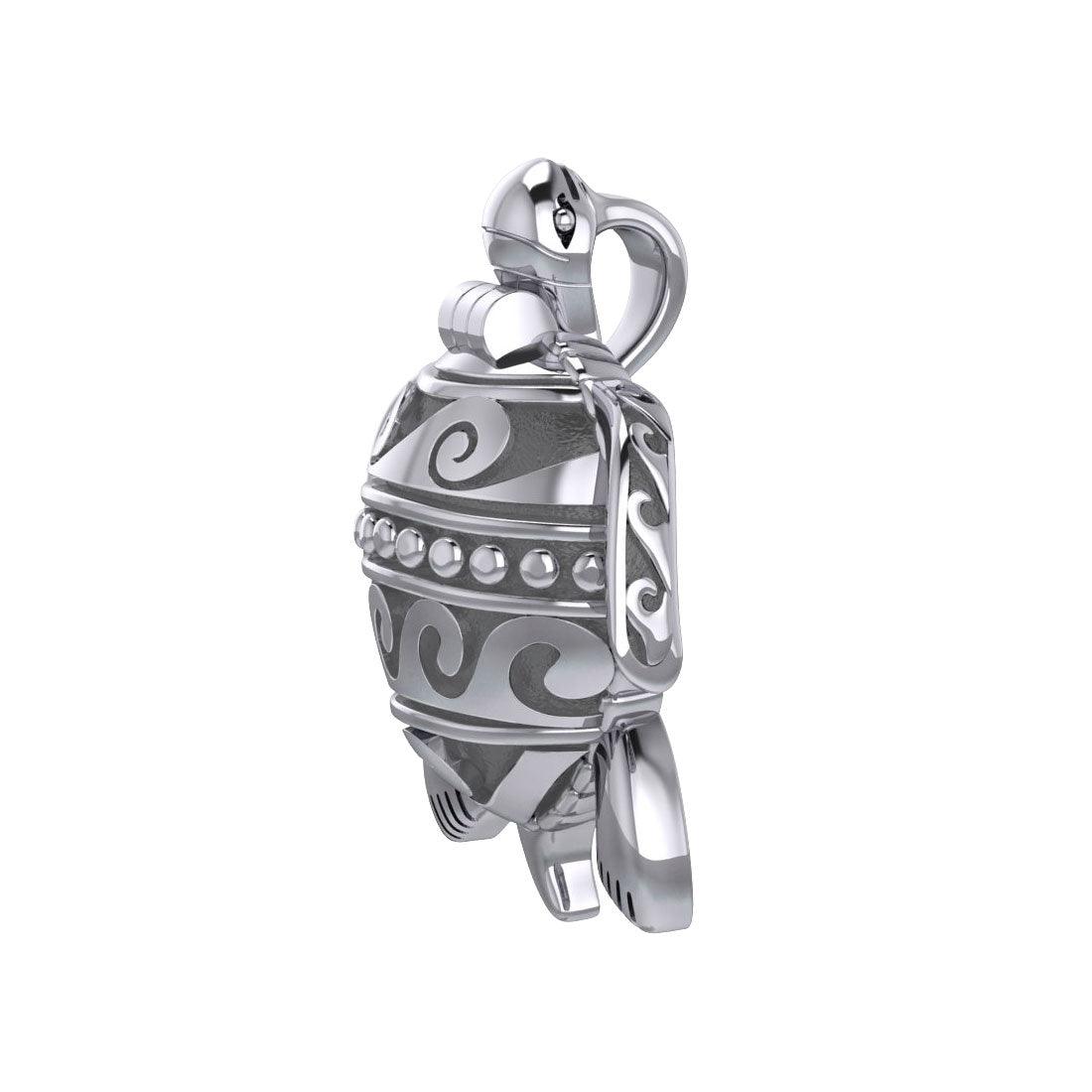 Turtle with Wave Design on The Shell Silver Locket Pendant and Pin in One TPD6113 - Jewelry