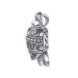 Turtle with Wave Design on The Shell Silver Locket Pendant and Pin in One TPD6113 - Jewelry