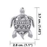 Turtle with Wave Design on The Shell Silver Locket Pendant and Pin in One TPD6113 - Jewelry