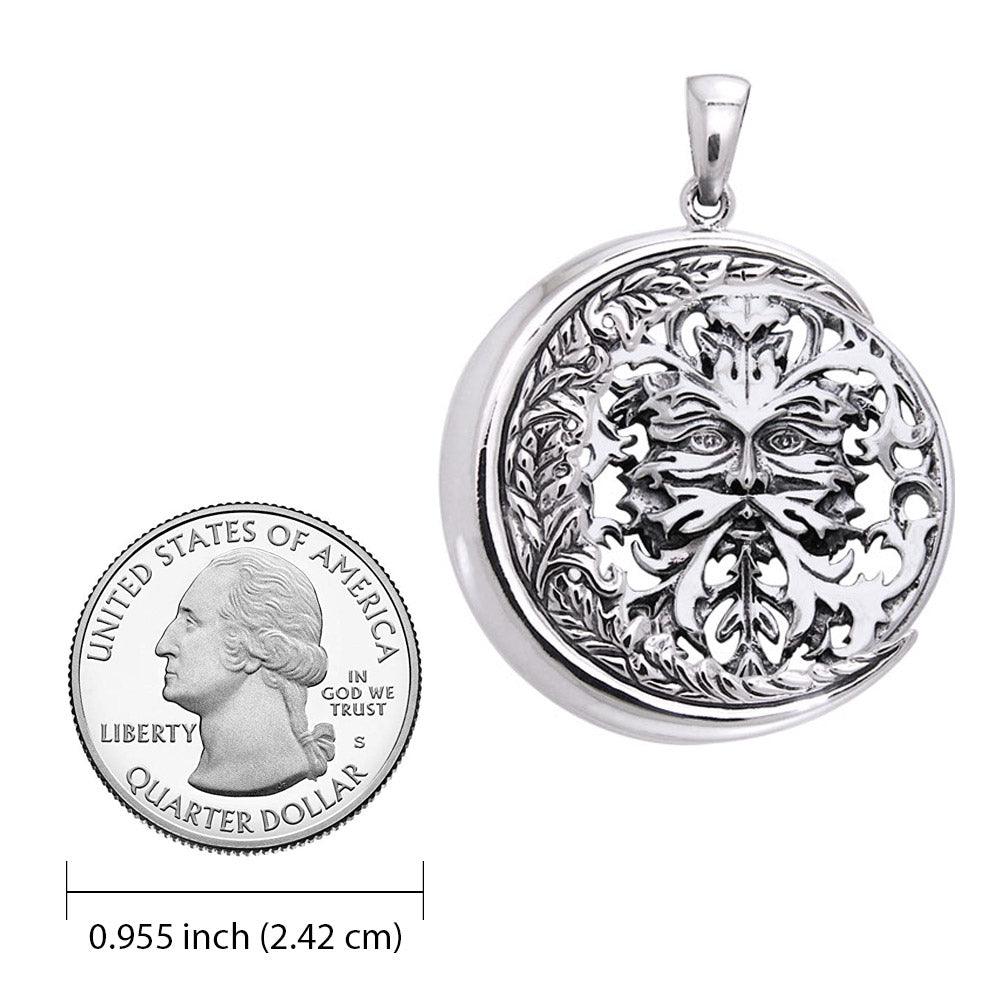 Oberon Zell Green Man on Crescent Moon Silver Pendant TPD6131 - Jewelry