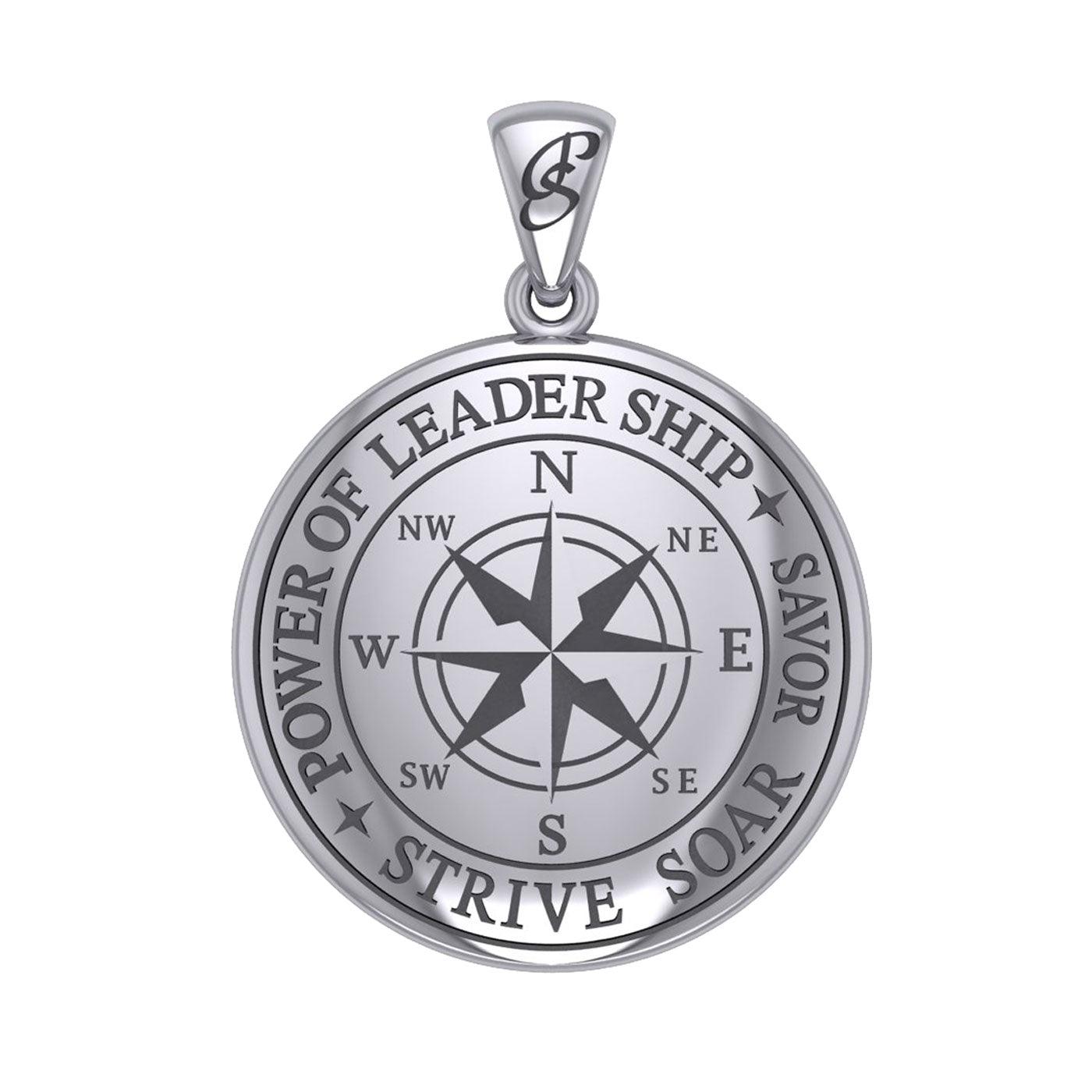 The Compass Rose Silver Pendant with the Power of Leadership Engraving TPD6162 - Jewelry