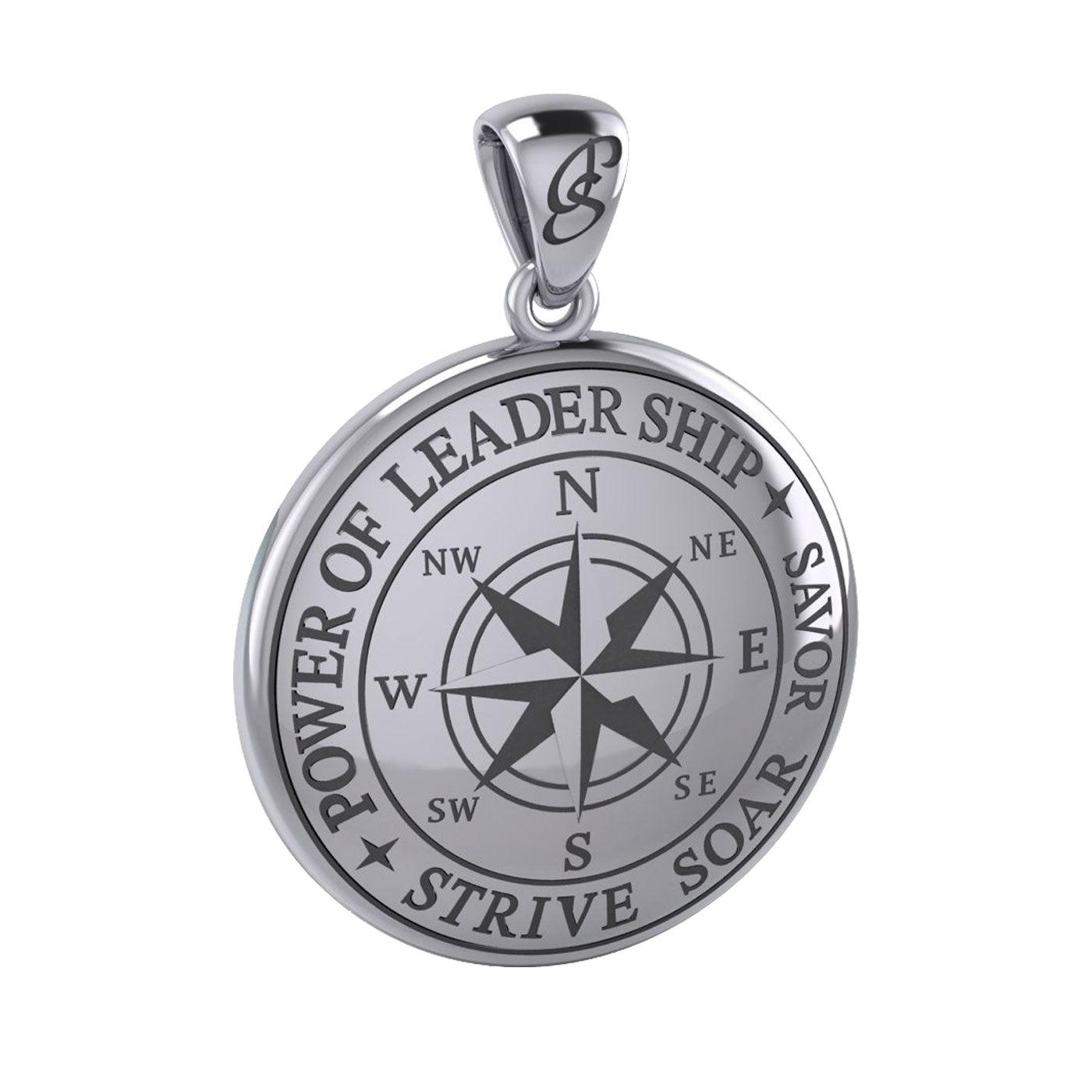 The Compass Rose Silver Pendant with the Power of Leadership Engraving TPD6162 - Jewelry