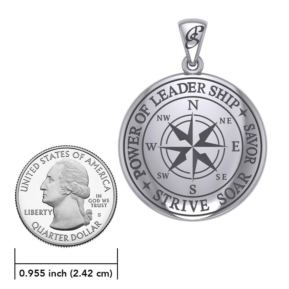 The Compass Rose Silver Pendant with the Power of Leadership Engraving TPD6162 - Jewelry