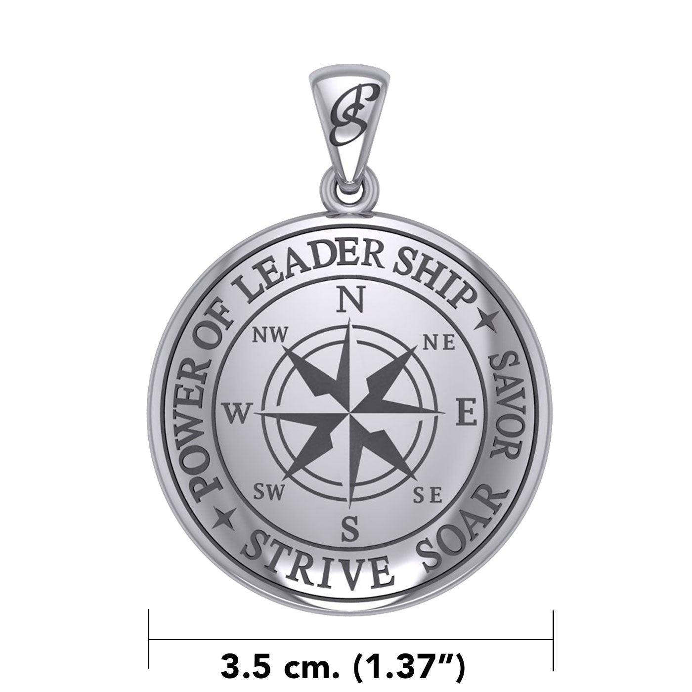 The Compass Rose Silver Pendant with the Power of Leadership Engraving TPD6162 - Jewelry
