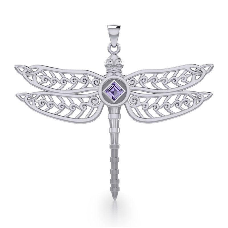 Dragonfly with Facet Gemstone NA Symbol Silver Pendant TPD6163 - Jewelry